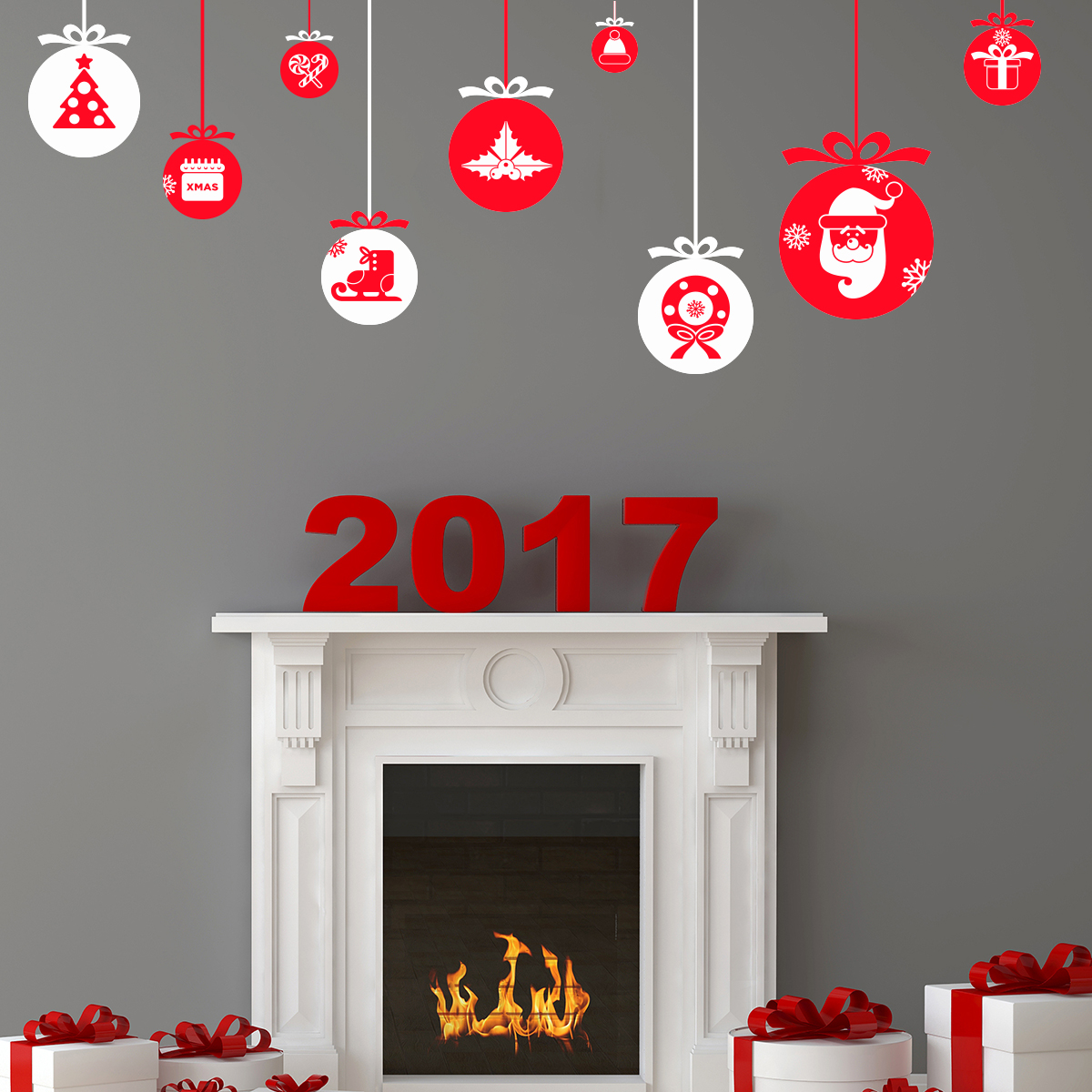 Vinilo navidad bolas de navidad y decoraciones - adhesivo de pared - revestimiento sticker mural decorativo - 80x110cm