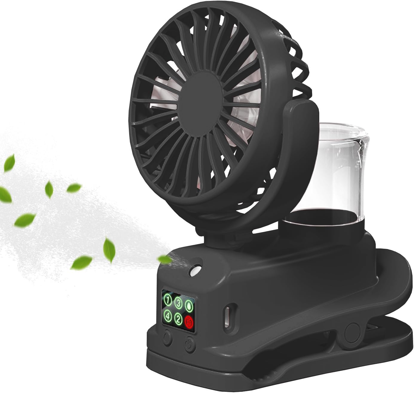 Miniaturowy, przenośny wentylator z klipsem, ładowany przez USB, 4 regulowane prędkości, odpowiedni do domu, wózka, biura lub na zewnątrz, czarny