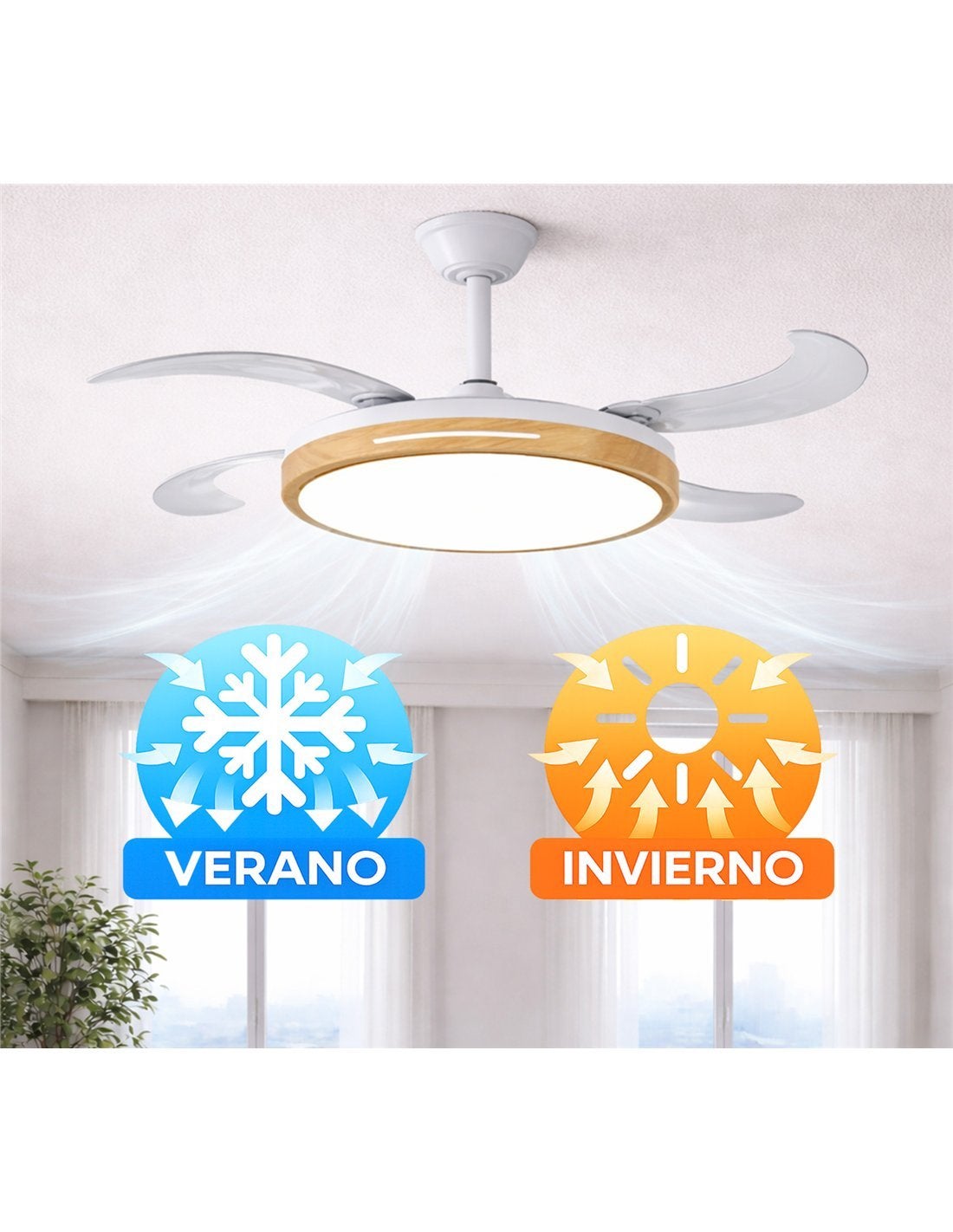 JARDIN202 - Ventilador de Techo con 4 Aspas Retráctiles, Motor DC, Wifi, Tuya App, Luz LED Regulable, 6 Velocidades | 50 cm (Vejer Wifi) - 6