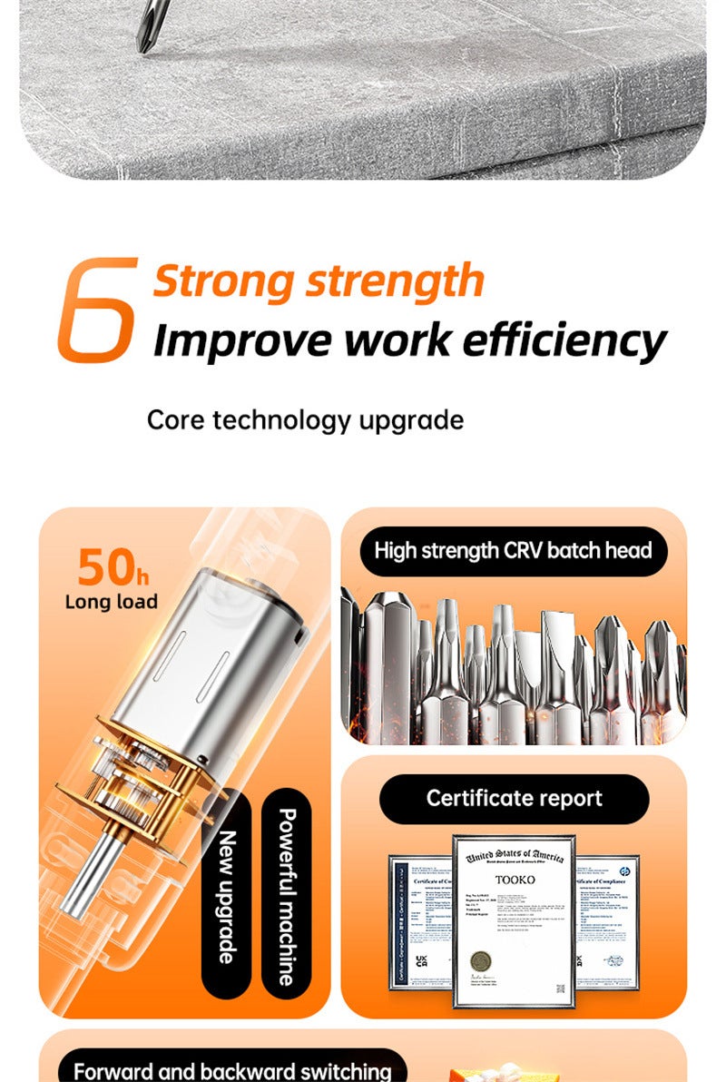 Jeu de tournevis électriques durables 46 en 1, ensemble d'outils portables, rechargeables, sans fil, couple élevé, réparation électronique, gris - 5