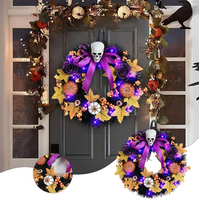 Corona de puerta de Halloween, coronas de Halloween para puerta delantera, corona decorativa de puerta de Halloween de 38CM, corona gótica para pared