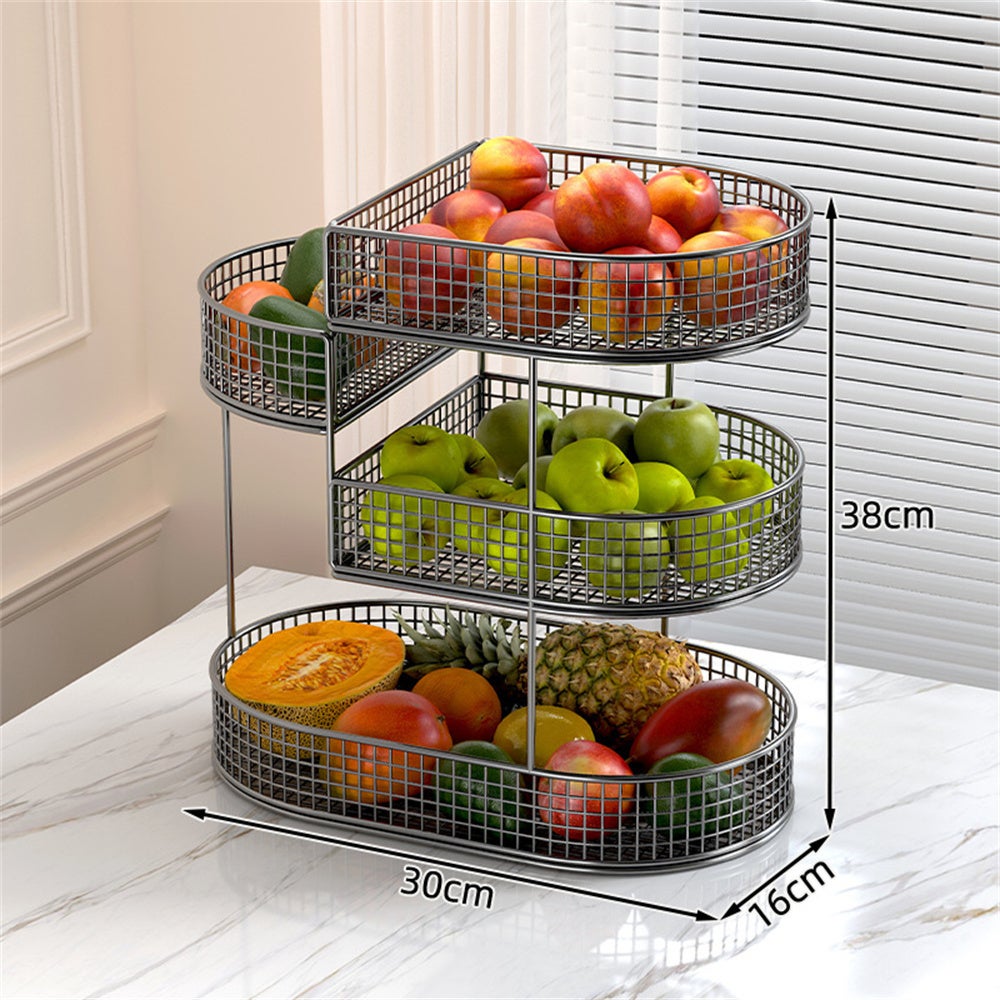 Corbeille Fruits 2 Niveaux TMT CRAFTS - Acacia Naturel Pour Comptoir Cuisine 35.6x25.4cm