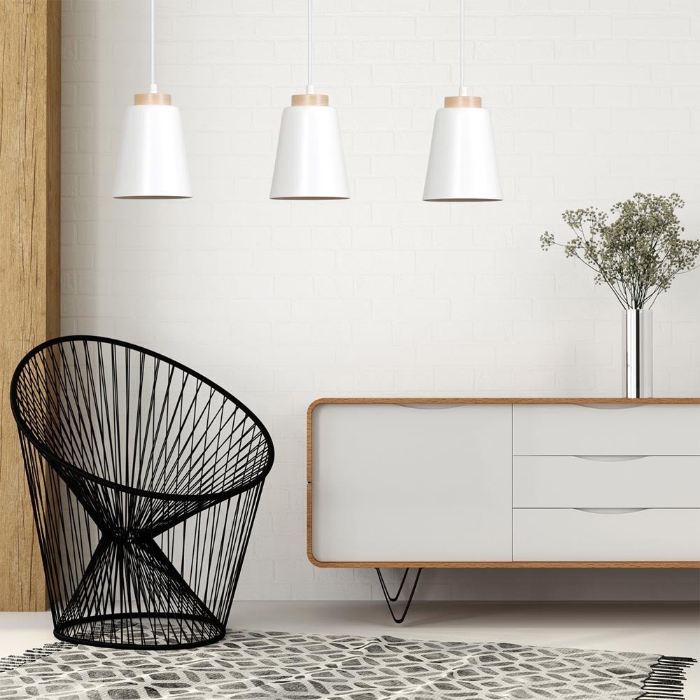 Lampa sufitowa Lasso 3 światła biała z drewnianymi detalami 3xE27 - 6