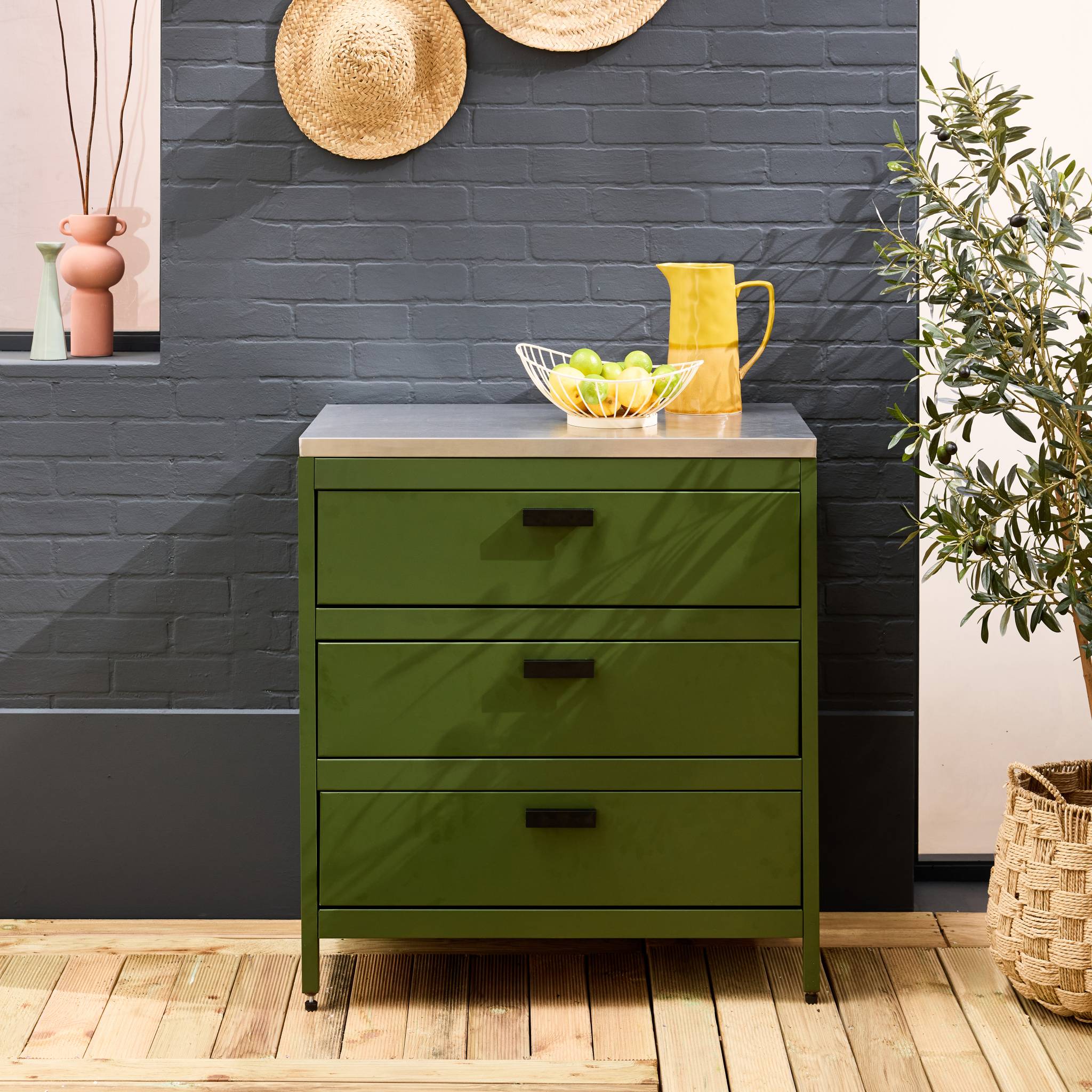 Cozinha externa em aço com 3 gavetas, 80cm, Naxos, Verde, 80x51x87.5 cm - 2