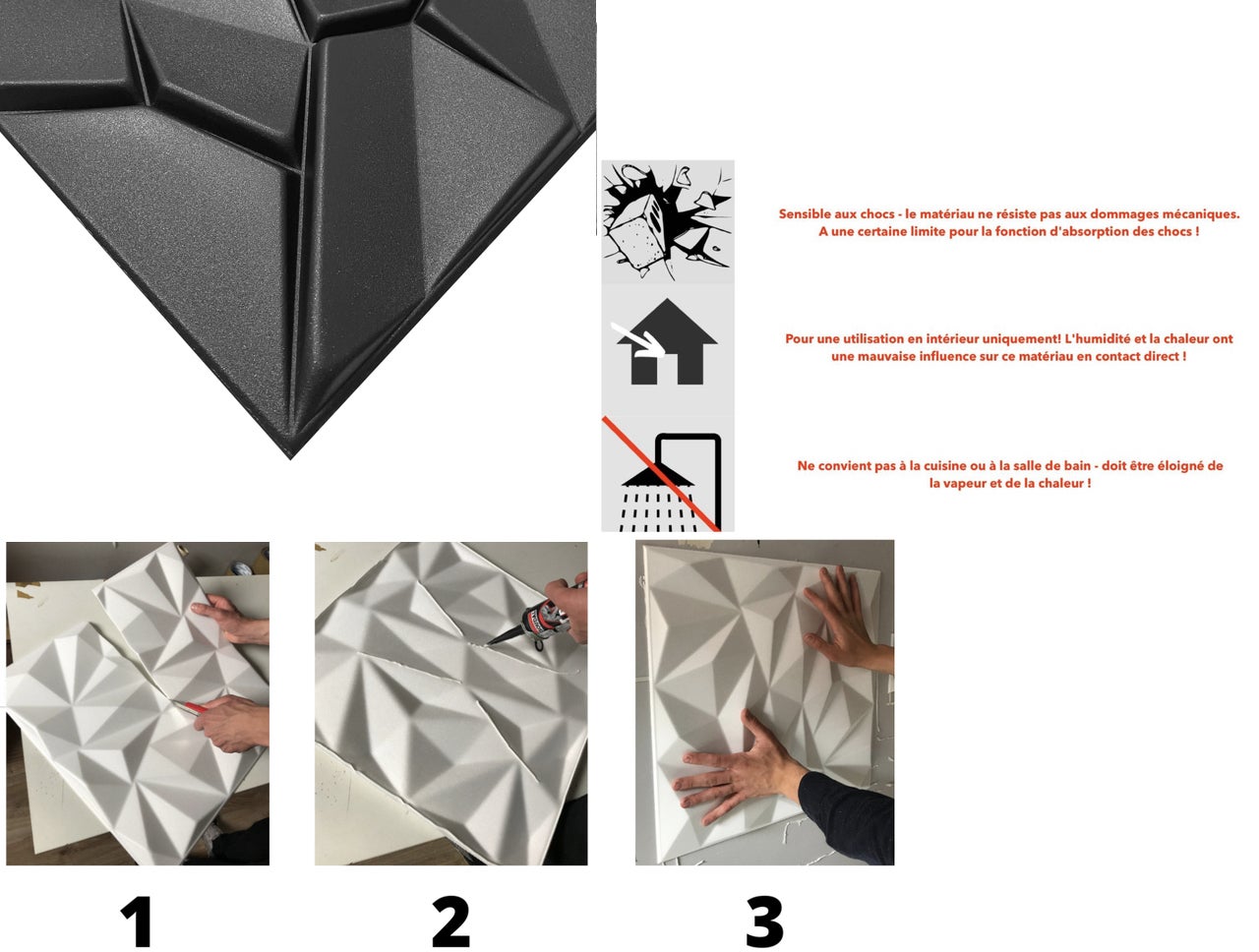 24x/ 6m² Panneaux muraux 3D décors revêtement mural panneaux de plafond POLYSTYRENE MATERIAL STYROPOR-TYPE 3mm force MERKUR BLACK - 4