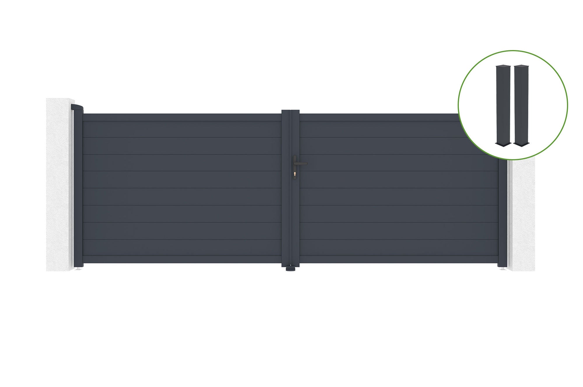 Brama skrzydłowa 4m EIGER wys. 140cm aluminium szare + 2 słupki 20x20cm wys. 166