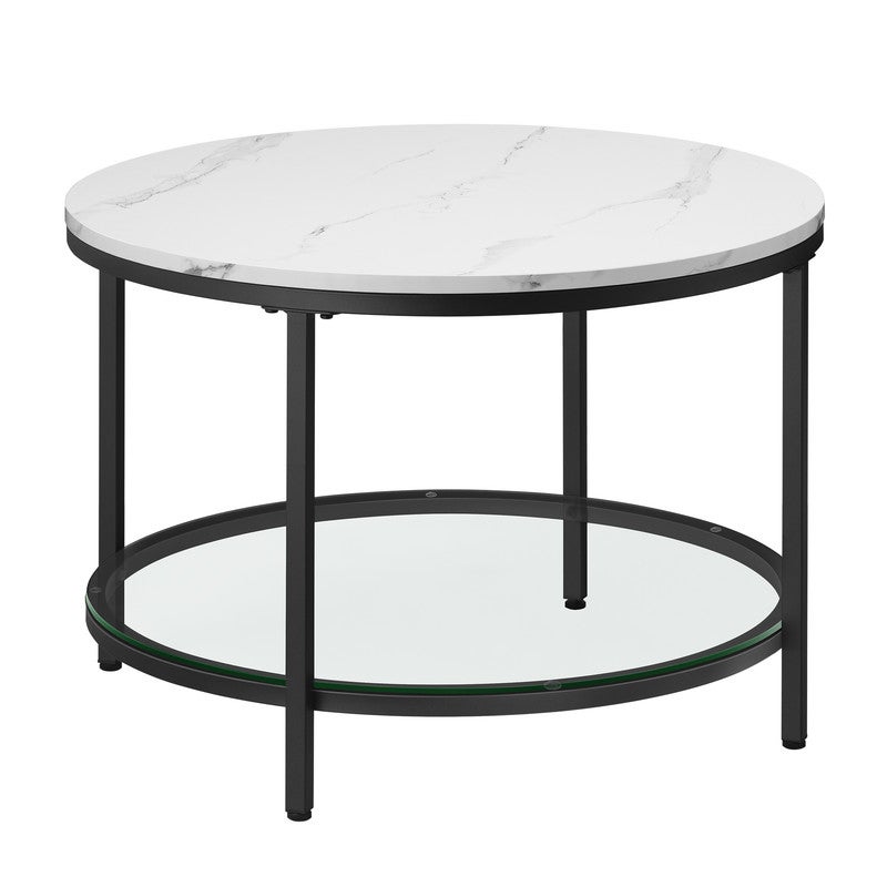 Table Basse, Façon Marbre, Support en Verre Trempé, Facile à Assembler ...