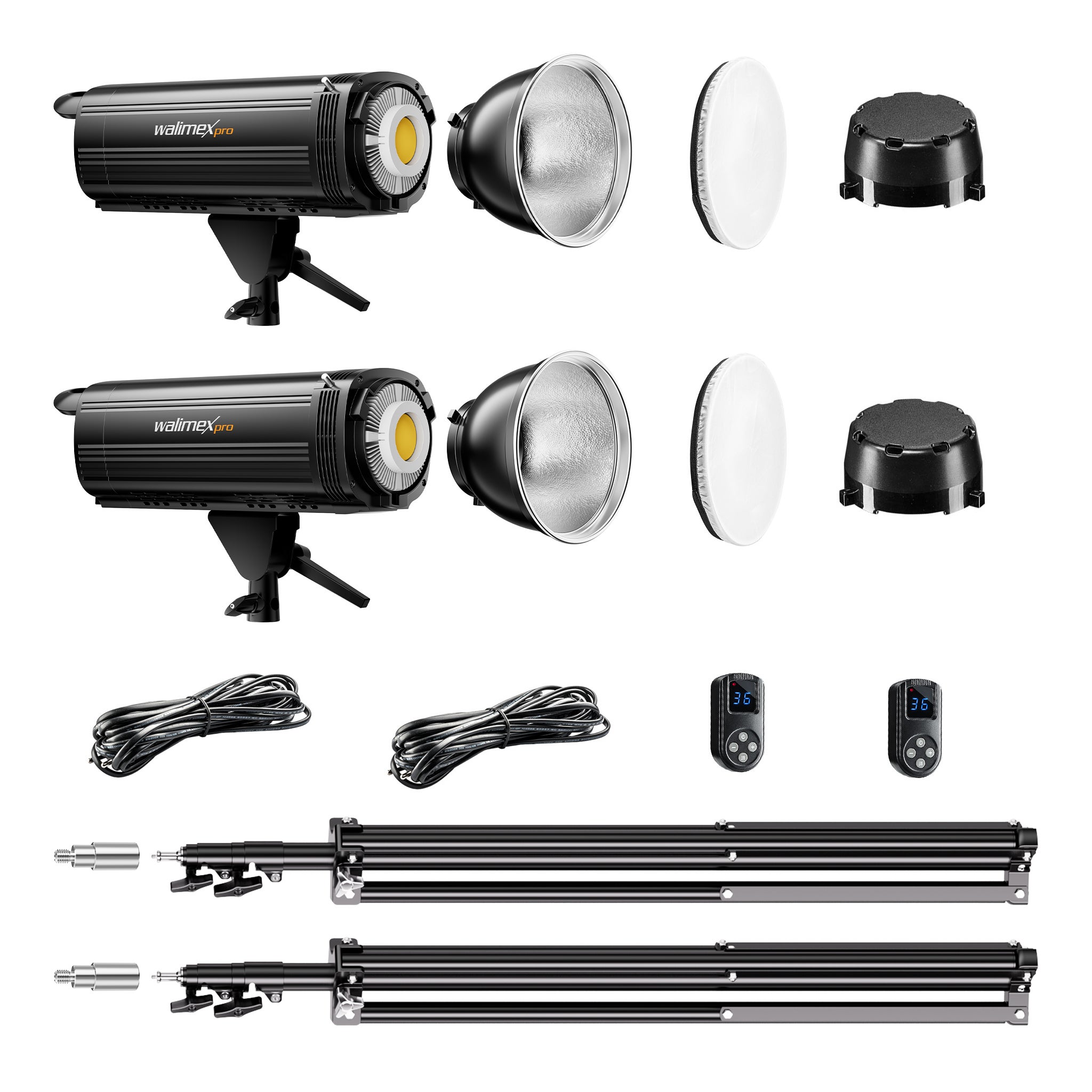 Walimex pro set 2x led niova plus dl 200 w + 2x trípode, lámpara led regulable para vídeo más soporte para flash con amortiguación por muelles hast...