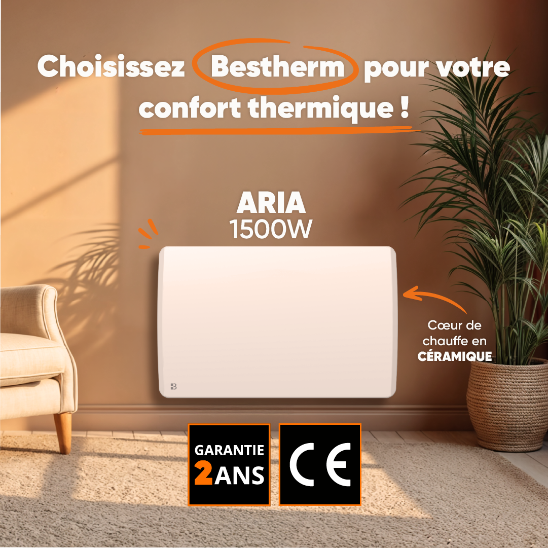 Radiateur électrique fixe à inertie sèche céramique 1500W Bestherm ARIA horizontal blanc - 3