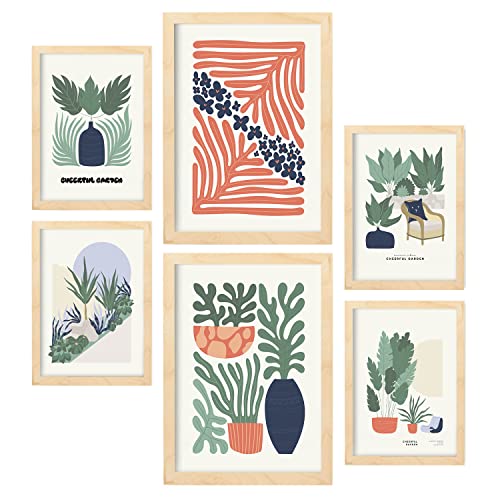 Nacnic Lot De 6 Affiches Minimalisme Aux Couleurs Pastel Collection D'été Impressions De Paysage Et De Nature Et La Décoration A3 & A4 Cadres En Bois - 5