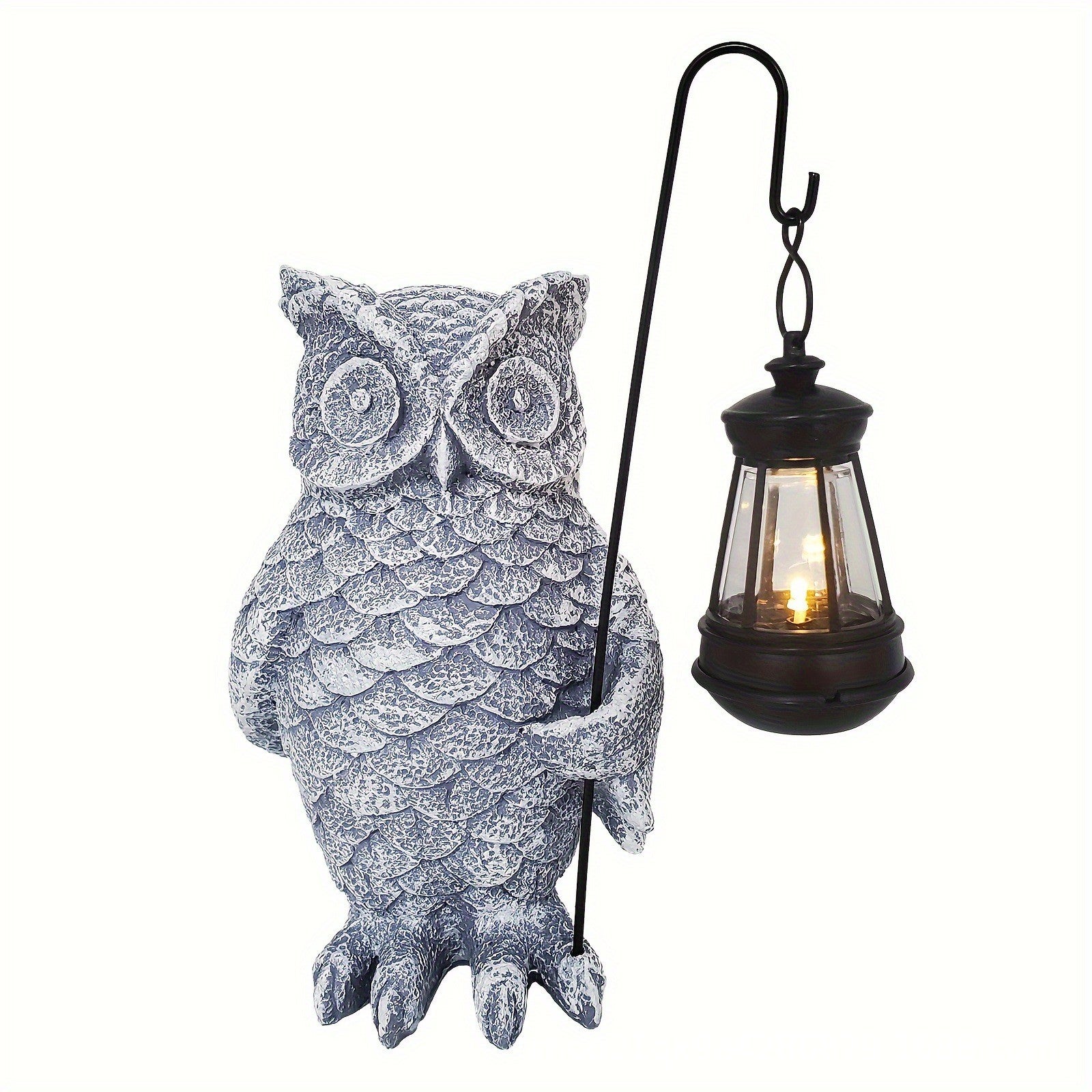 Figurina decorativa de gradina Bufnita cu felinar LED Flippy, din rasina, gri