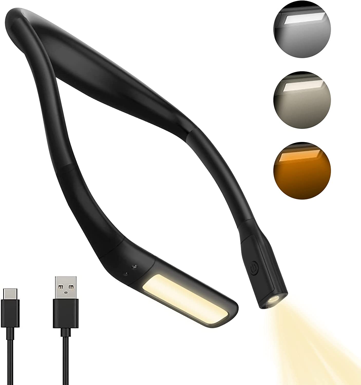 Lampka do czytania LED na szyję Książka z regulowaną jasnością i 3 kolorami, lampa wisząca do robótek dziewiarskich, ręcznie robiona lampa wisząca