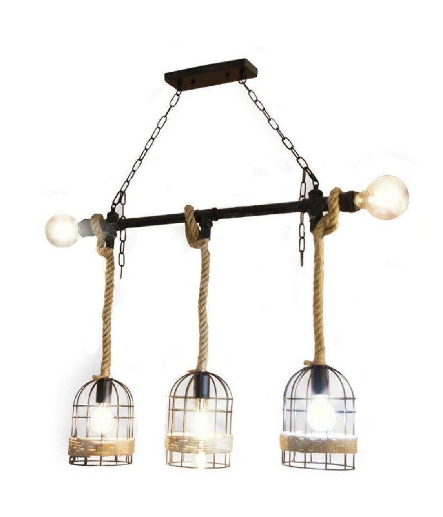 Trade Shop - Lampadario A Sospensione Stile Industriale In Metallo Corda Canapa Retrò B60-5 - | Leroy Merlin
