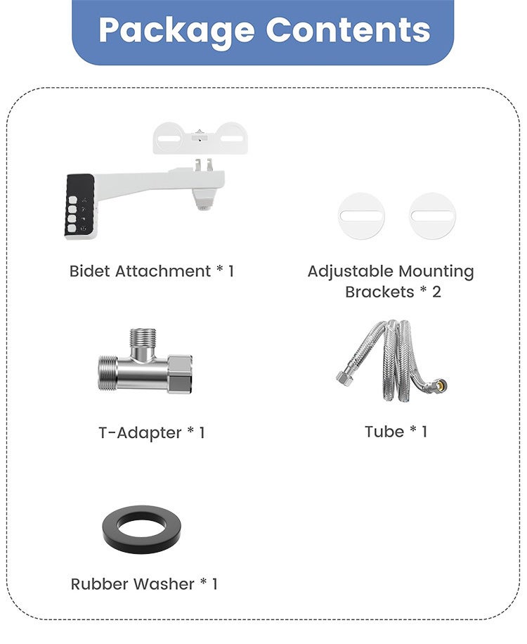 Bidet WC japonais non électrique, double buse, standard français, kit complet 3/8