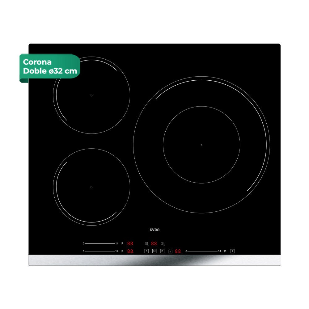 Svan  Placa De Inducción Si3601sb32, Potencia Máx, 7400 W, 3 Zonas De Cocción, Niveles De Cocción, Control Slider Táctil, Función Turbo Negro , Leroy Merlin