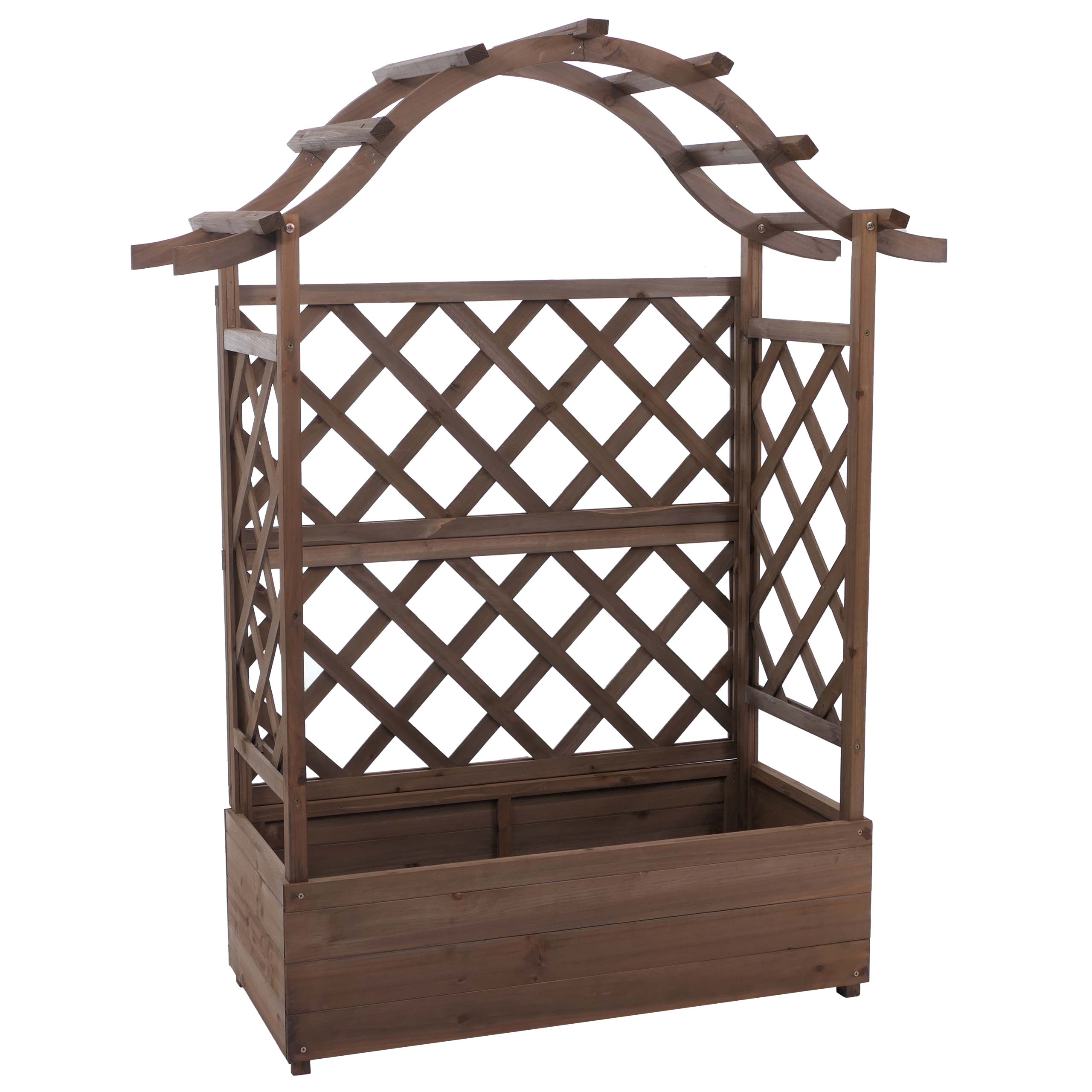 Podwyższona grządka HWC-P66, skrzynka na rośliny/kwiaty Donica Kratka do pnączy Podpora do pnączy Drewniana kratka MVG 138x110x44cm ~ brązowa