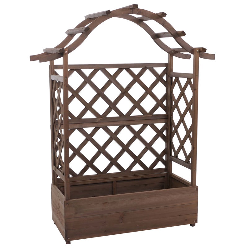Podwyższona grządka HWC-P66, skrzynka na rośliny/kwiaty Donica Kratka do pnączy Podpora do pnączy Drewniana kratka MVG 138x110x44cm ~ brązowa
