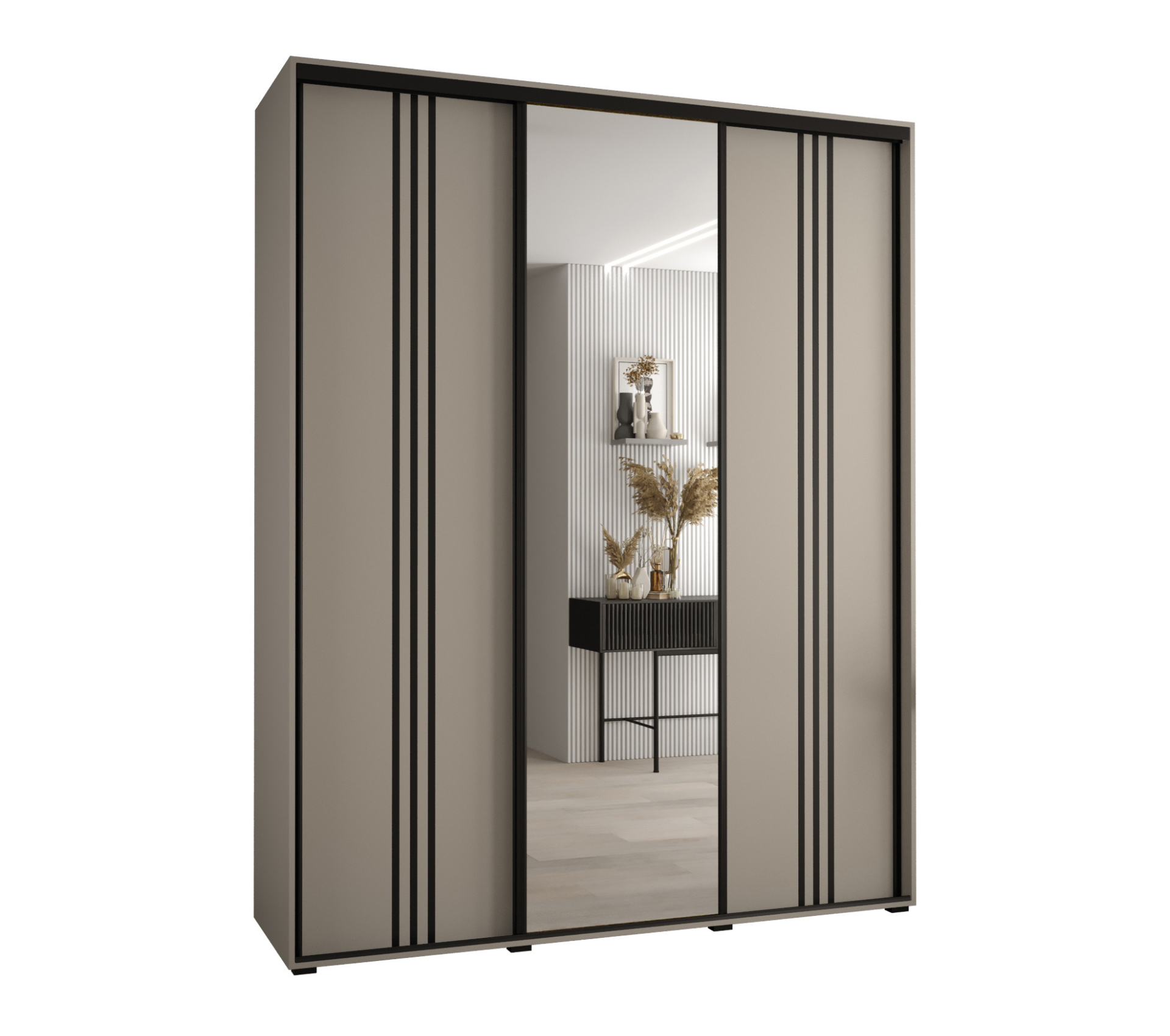 Szafa przesuwna z lustrem wysoka Dakota 7 200 x 60 x 235,2 cm kaszmir + u. czarny - Abiks Meble