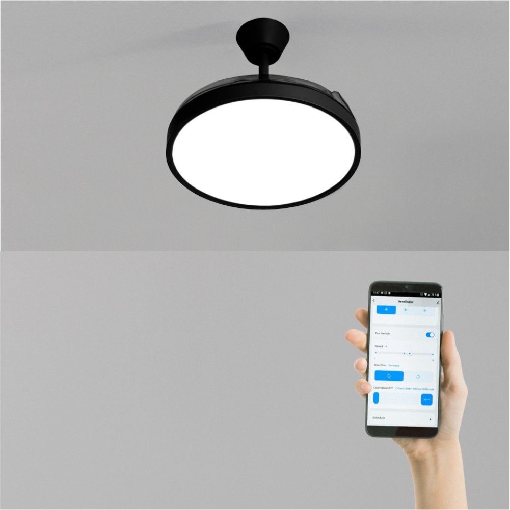 CREATE - WIND CLEAR STUDIO - Wentylator sufitowy 40W cichy z chowanymi łopatkami i oświetleniem LED, różne rozmiary -