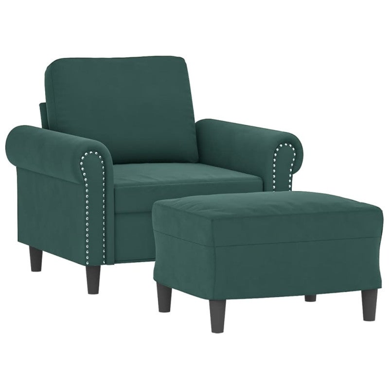 Poltroncina con Poggiapiedi Verde Scuro 60 cm in Velluto vidaXL - 3