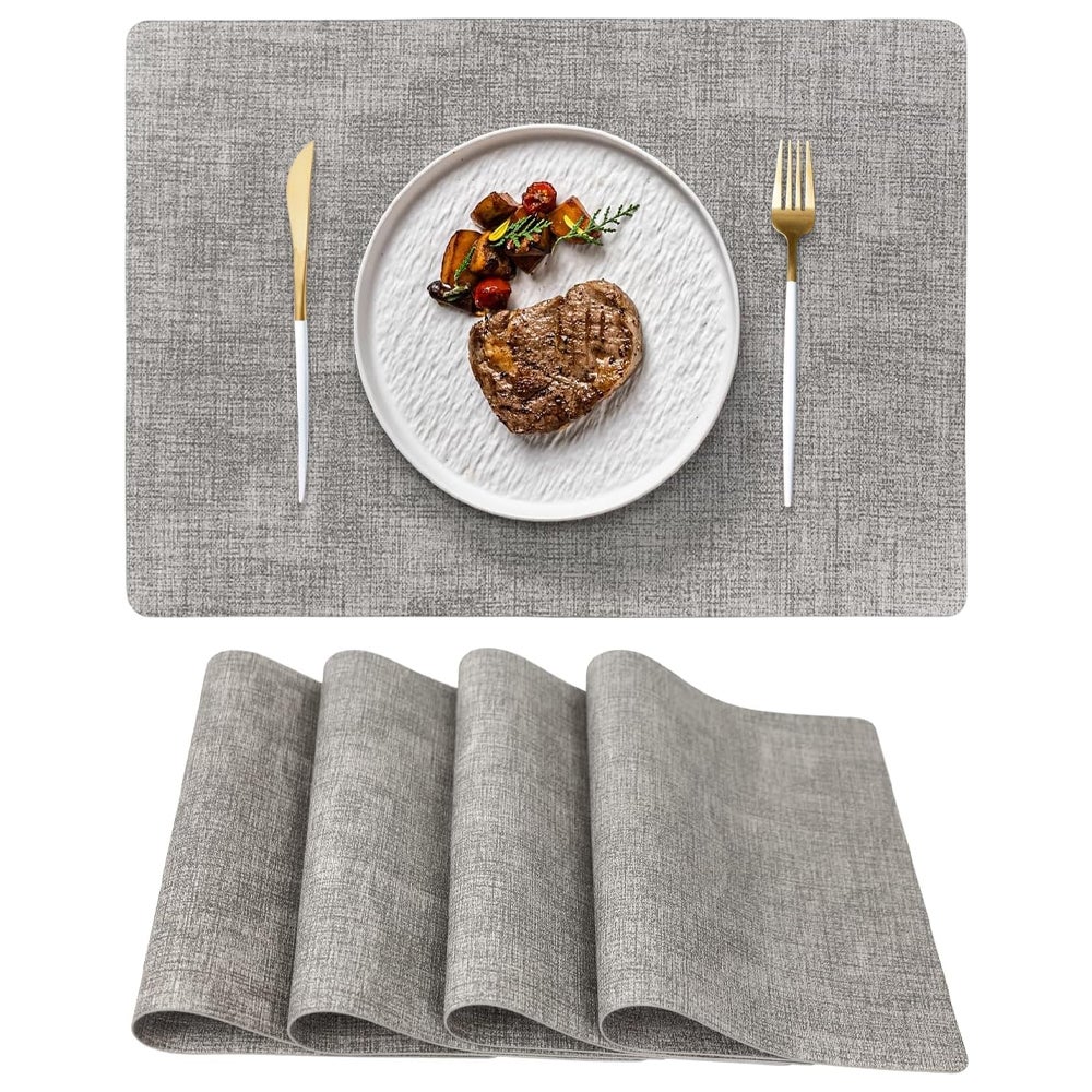 Podkładki dwustronne, 30 x 43 cm, odporne na ciepło i olej, zestaw 4 szt., idealne do kuchni, na imprezy i do użytku na zewnątrz, jasnoszare