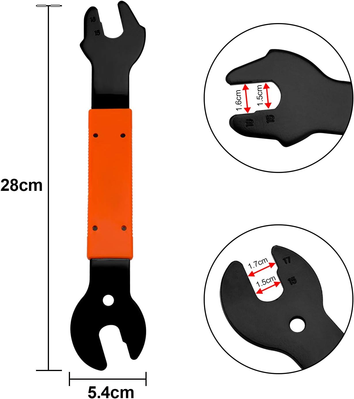 Klucz do pedałów rowerowych, dwustronny klucz rowerowy, narzędzie do naprawy i demontażu, 15, 16, 17 mm, do rowerów górskich, MTB i BMX - 2