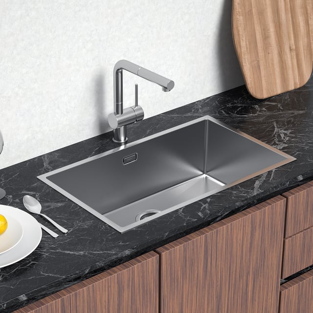 Lonheo Max Évier Cuisine 1 Bac 74*44*20CM Évier Brossé Montage à Encastrer/Fleur/Sous-Plan en Acier Inoxydable 304 avec Système de Drainage,EU Modèle