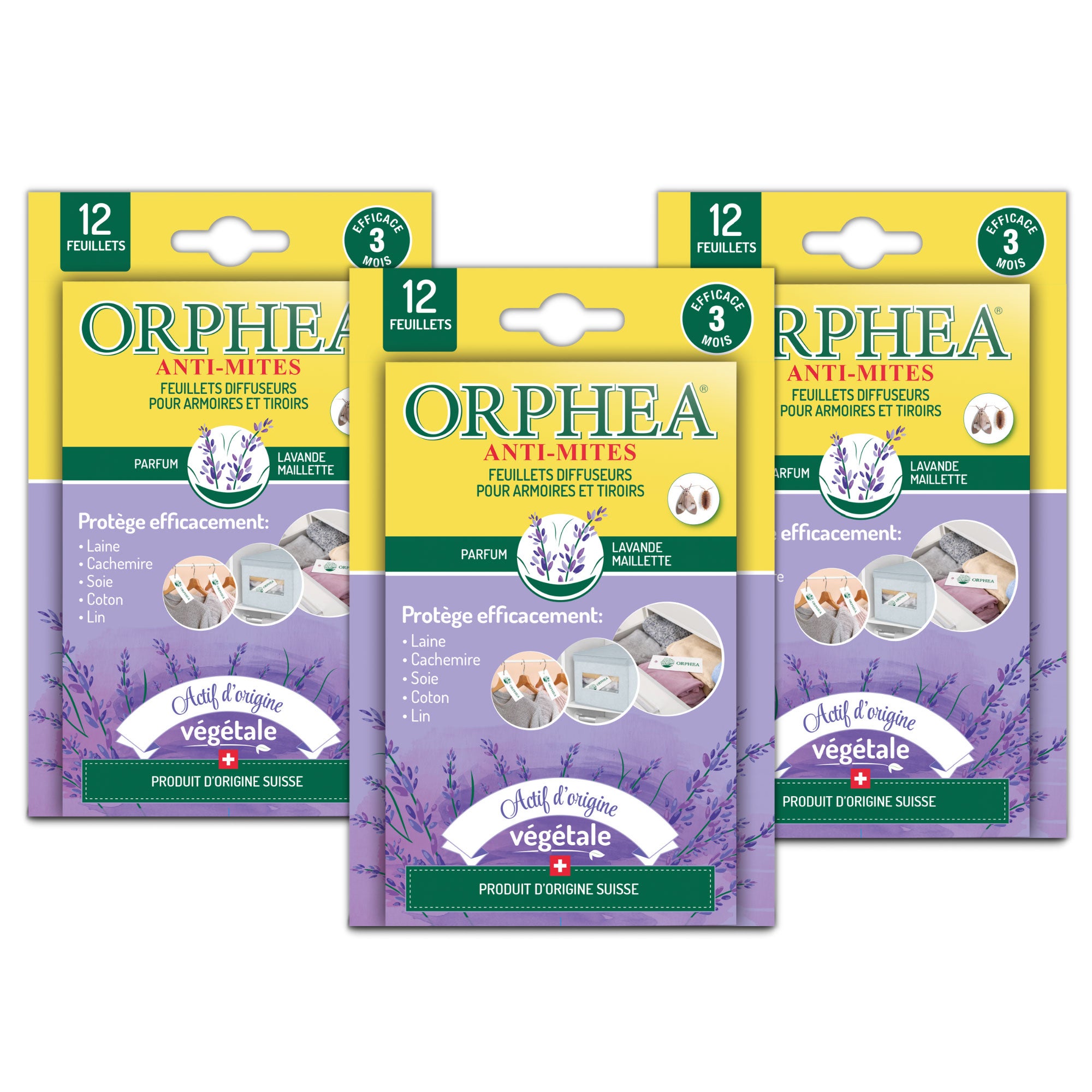 Orphea Antitarme, foglietti per armadi e cassetti (3x12), attivo