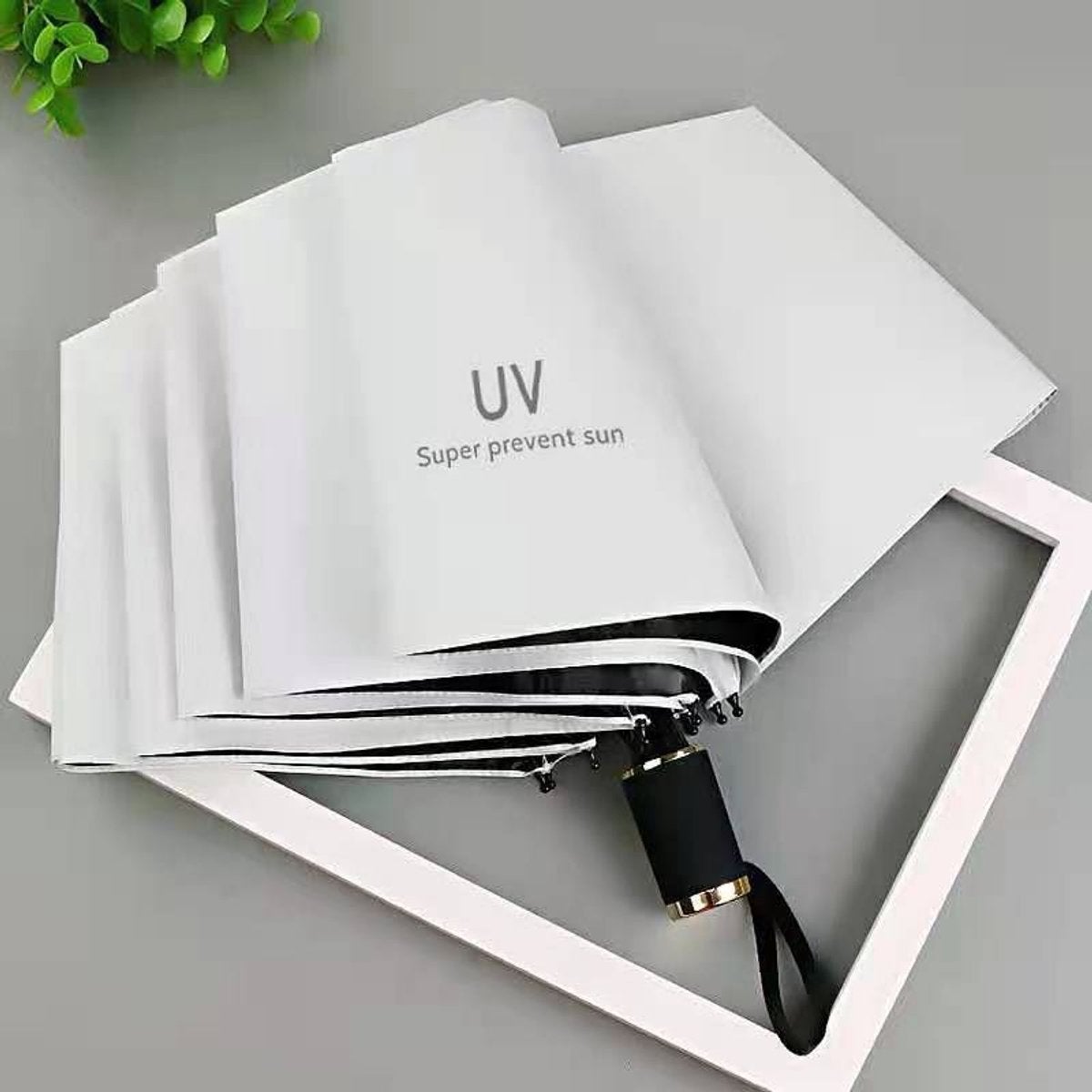 Umbrelă UV, umbrelă și parasolar într-unul singur, extensibilă și pliabilă automat, cu protecție UV, mini parasolar, culoare alb crem