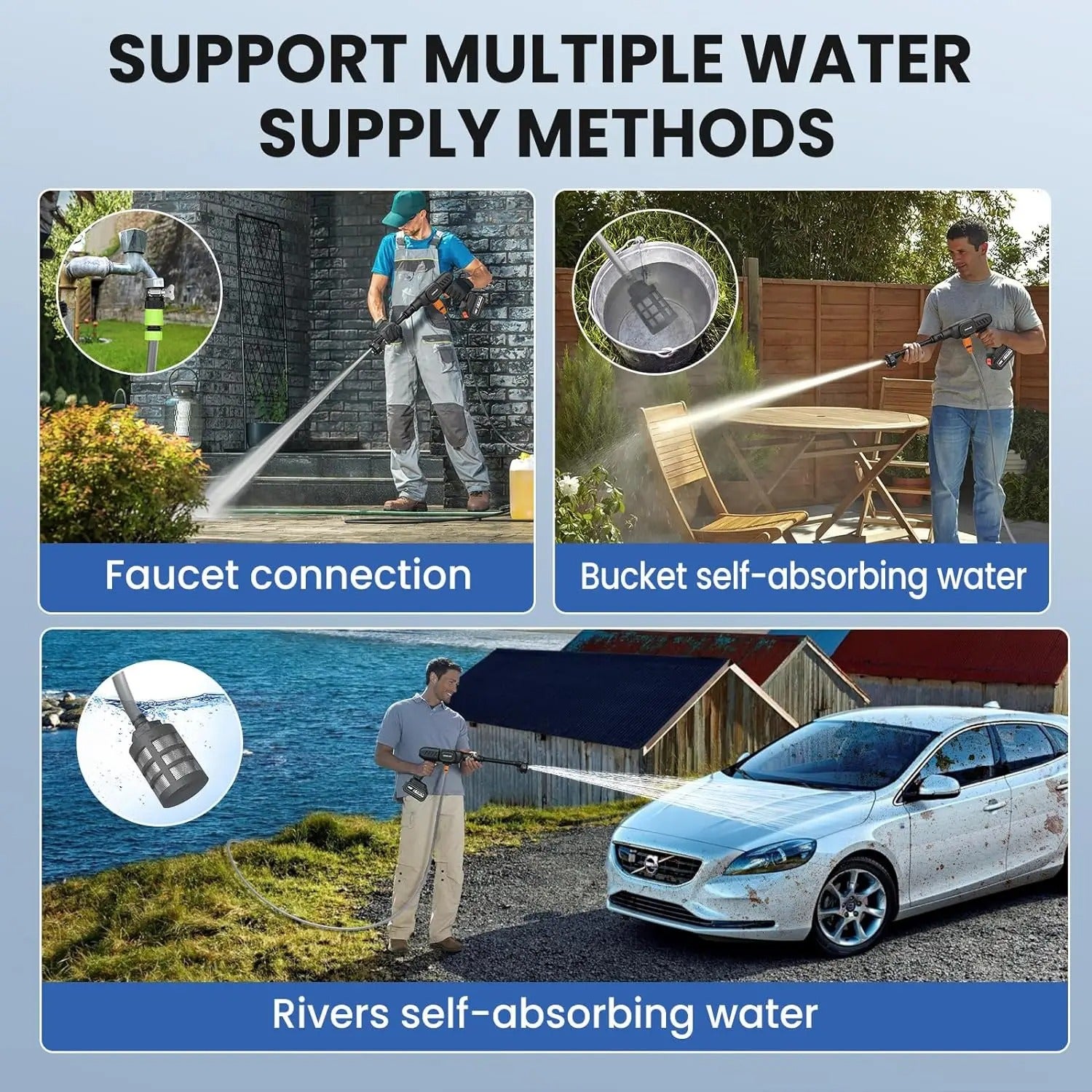 Nettoyeur Haute Pression Sans Fil 6-en-1 - 60 Bar 10L/min, Batterie 10000mAh x2, pour Voiture/Jardin (30,000 tr/min) - 9