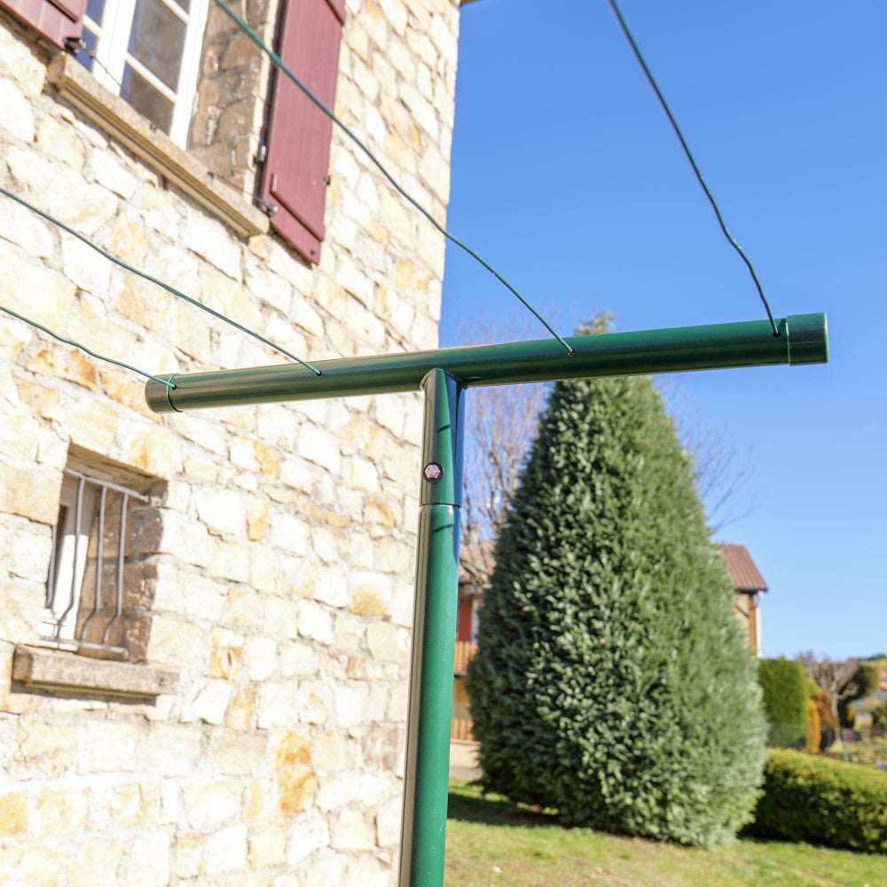 Etendoir à linge extérieur de jardin - longueur max 6m entre poteaux - Acier laqué - 30m de câbles acier - 4 tendeur - Ht 2m14 - 3