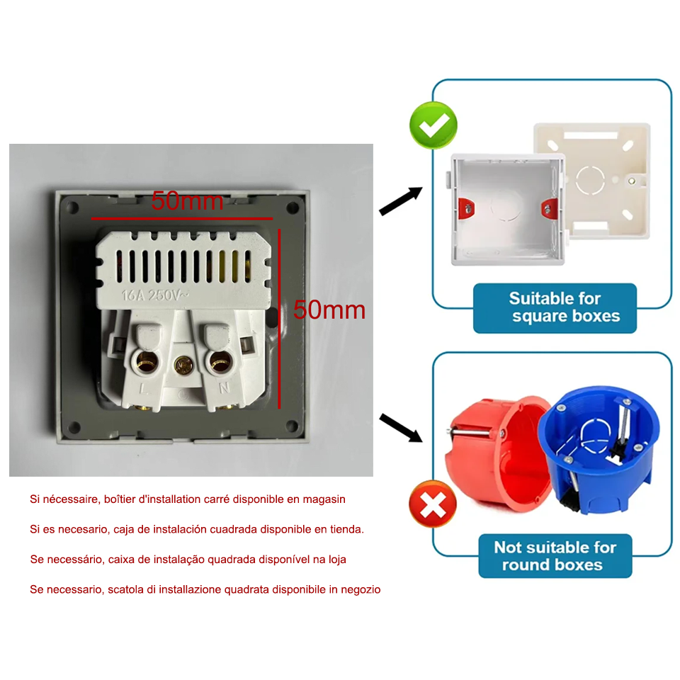 Prise Murale avec USB et Type C, 5V - 2,1A, Prise d'alimentation USB intégrée standard UE, multiprise française, 110-250V (noir) - 4