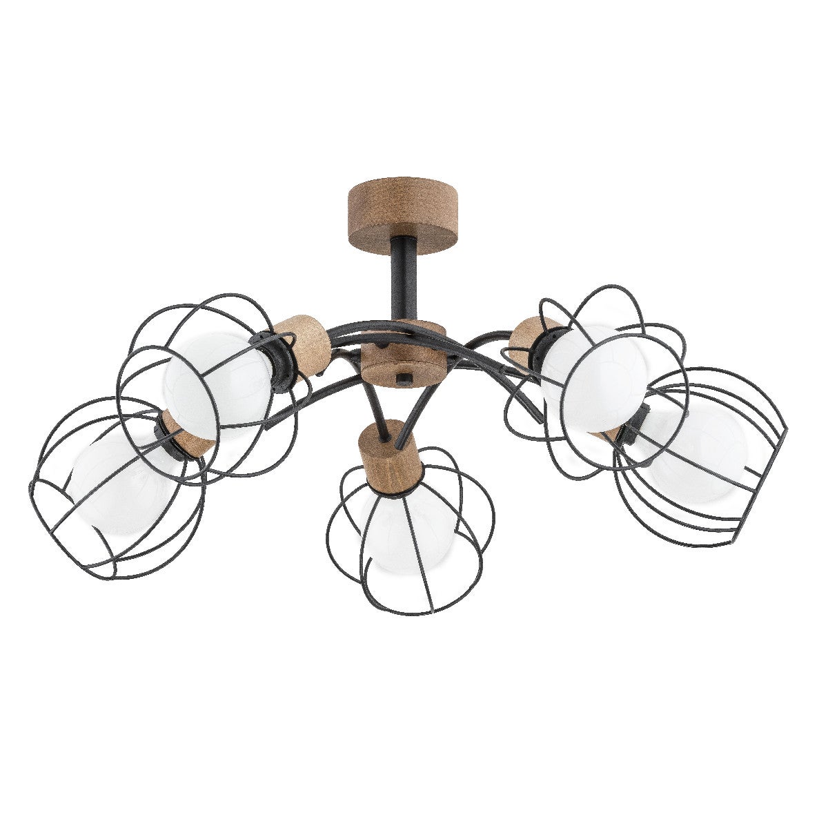 Lampa sufitowa wisząca Paloma jasne drewno-czarna 5xE27x15W wym: 31 x 75 x 75 cm metal Alfa