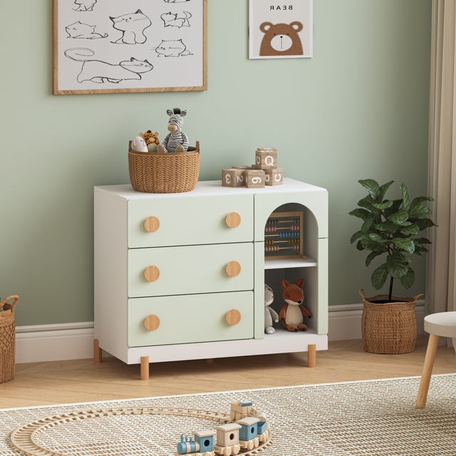 Commode enfant Vaarentaa 79 x 41 x 66 cm blanc vert menthe [en.casa]