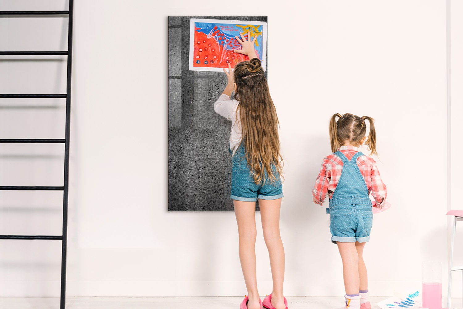Tableau magnétique mural, Tulup - 60x120 cm - Béton, 5 aimants, une éponge, un marqueur blanc - 3