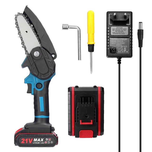 Scie d'élagage électrique portable 21 V 4 pouces, petite tronçonneuse à bois, moteur à balais, outil de travail du bois à une main pour le jardin