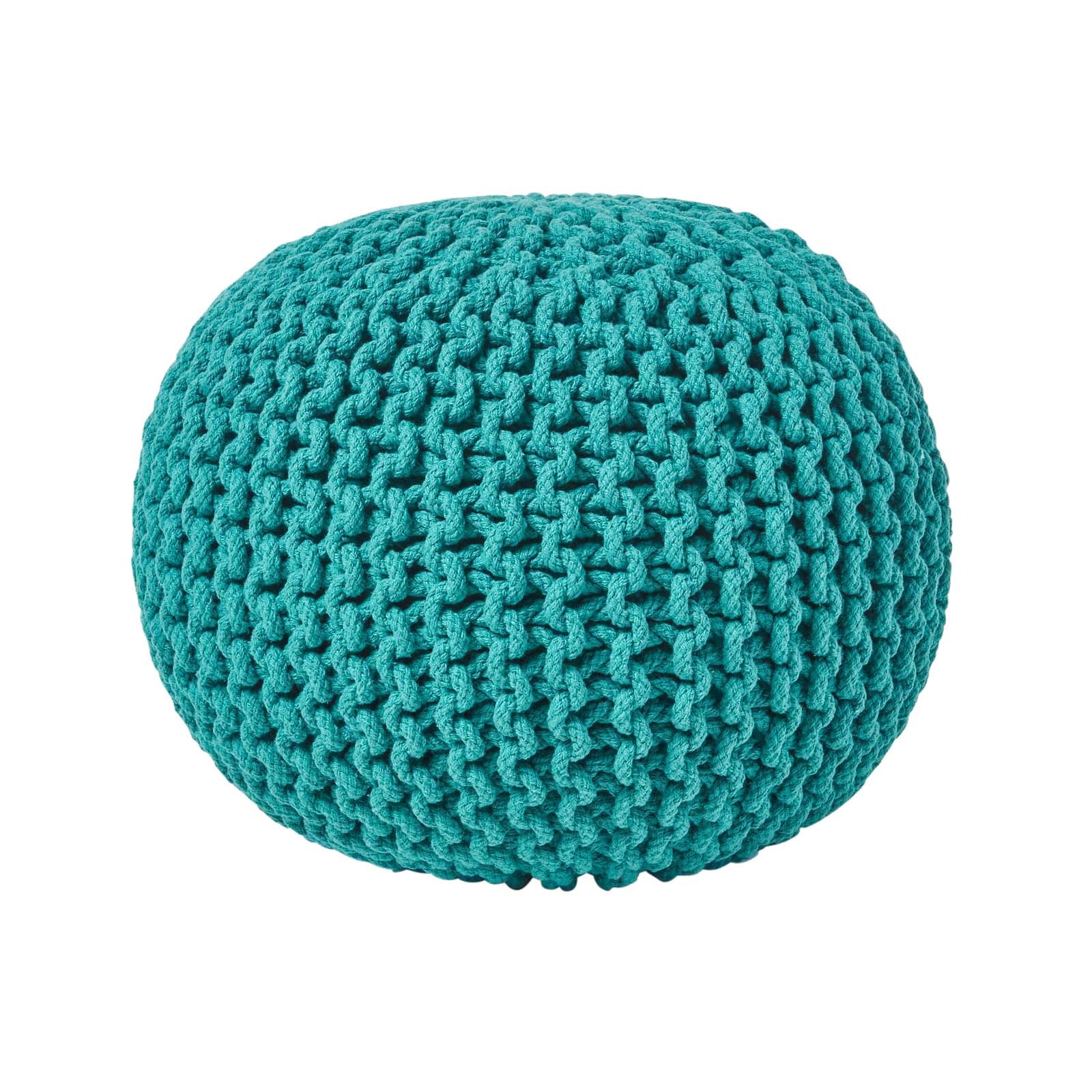 Pouf Tressé Macramé En Coton Bleu Marine - Diamètre 35 Cm, Hauteur 40 Cm - Rempli Billes Polystyrène - Déco Bohème, Repose-pieds