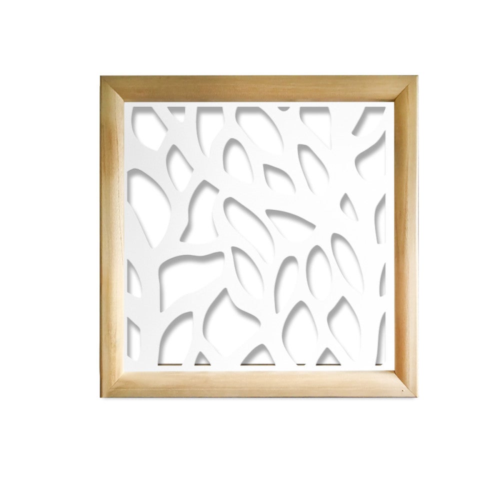 Foglie - módulos decorativos cuadrados de madera y pvc - tamaño 98x98cm - espesor 64mm - color interno blanco