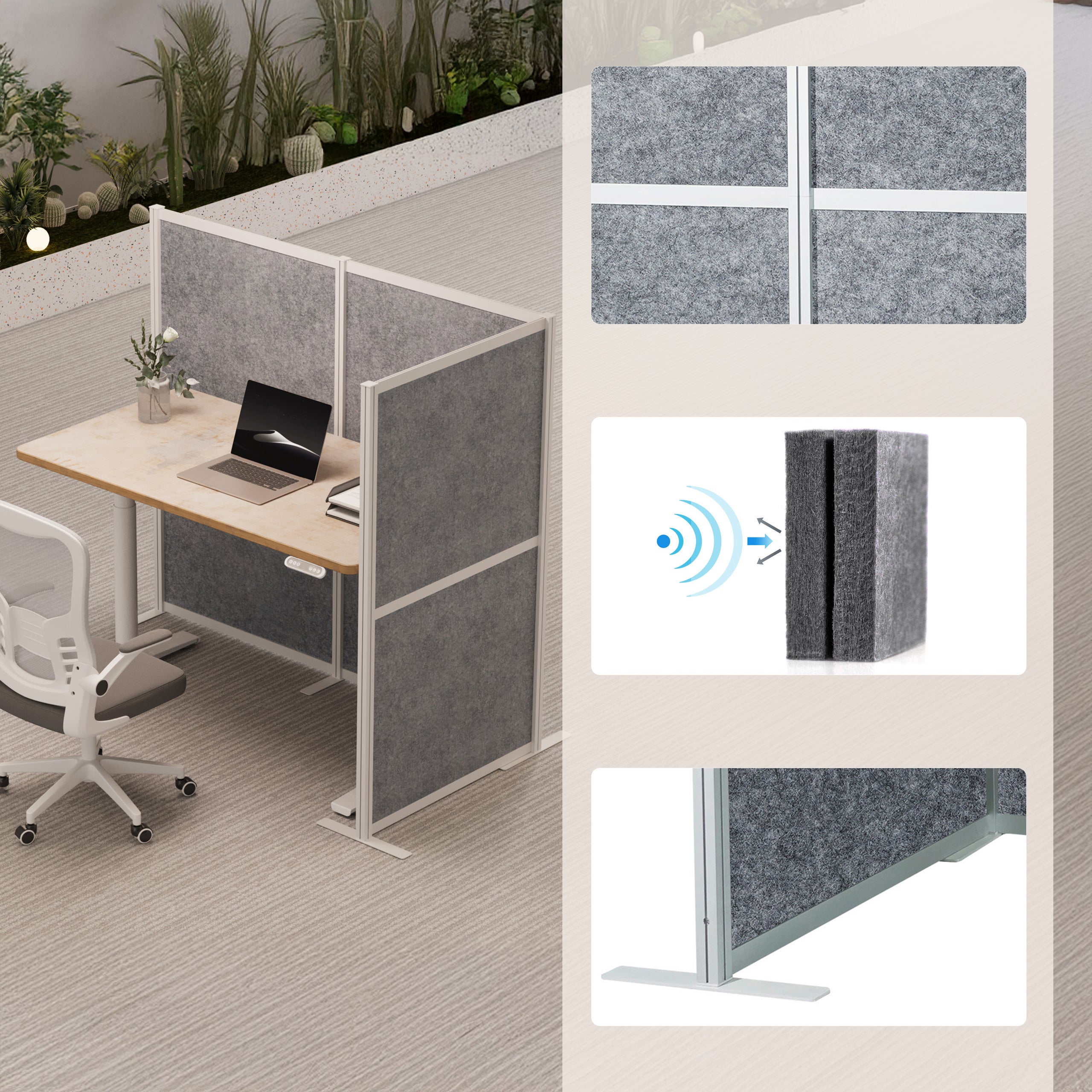 Ścianka akustyczna / ścianka działowa FLEXMIUT MODUL L 167x192 PET szara hjh OFFICE - 2