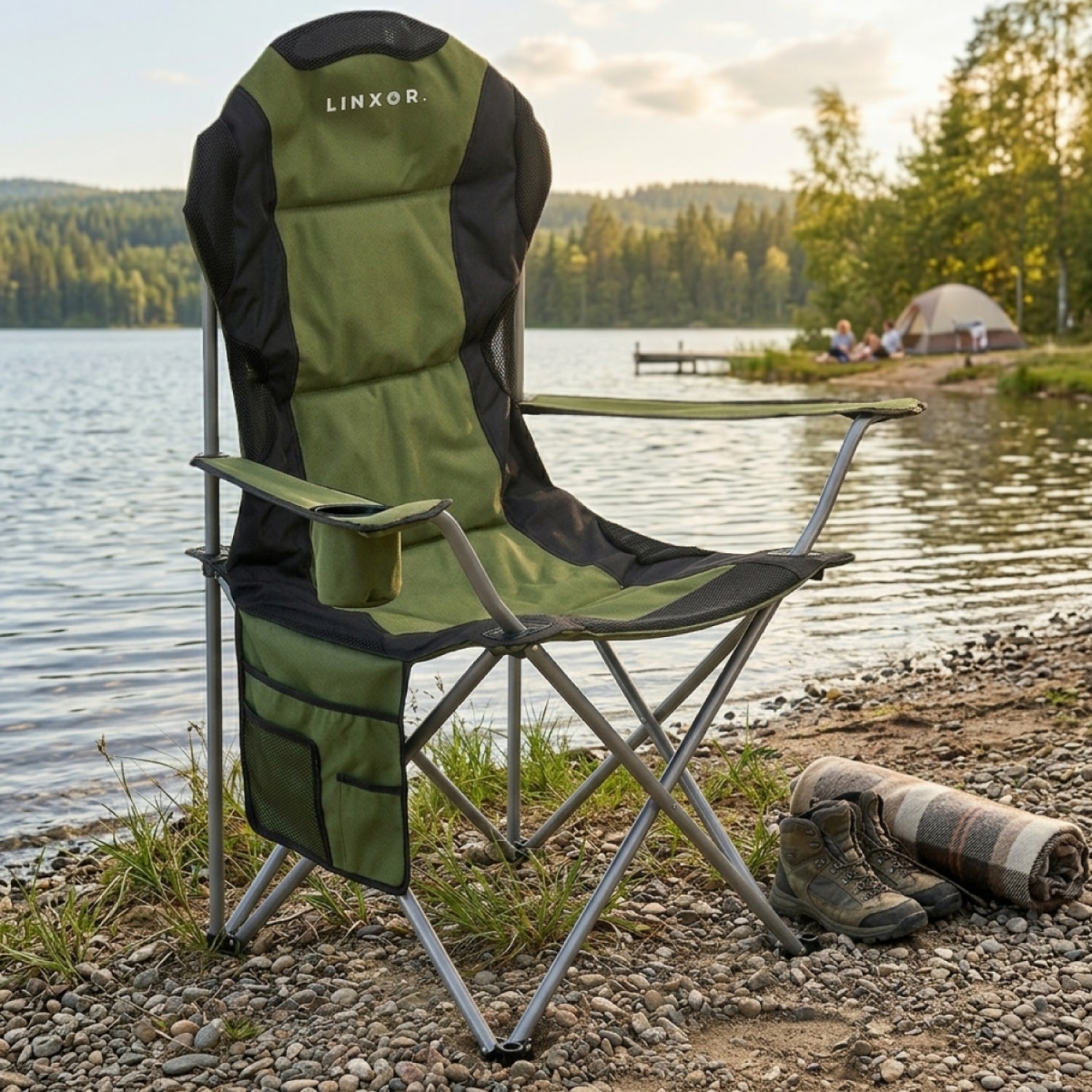 Chaise de camping pliable, siège de plage, de pêche portable avec sac de transport - Vert - Linxor - 5