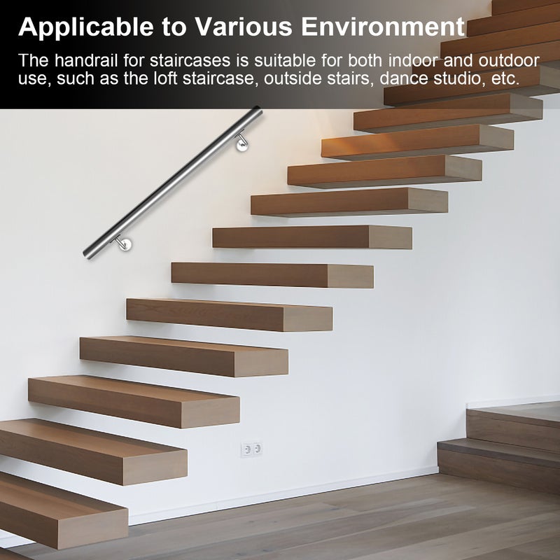 Rampe Escalier 2 Supports Muraux , Main courante Rampe d’escalier acier 304 inoxydable, intérieur&extérieur, 50cm - 3