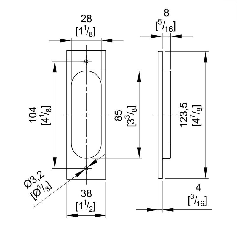 Lot de 2 poignées à encastrer rectangulaires, acier finition satiné - 4