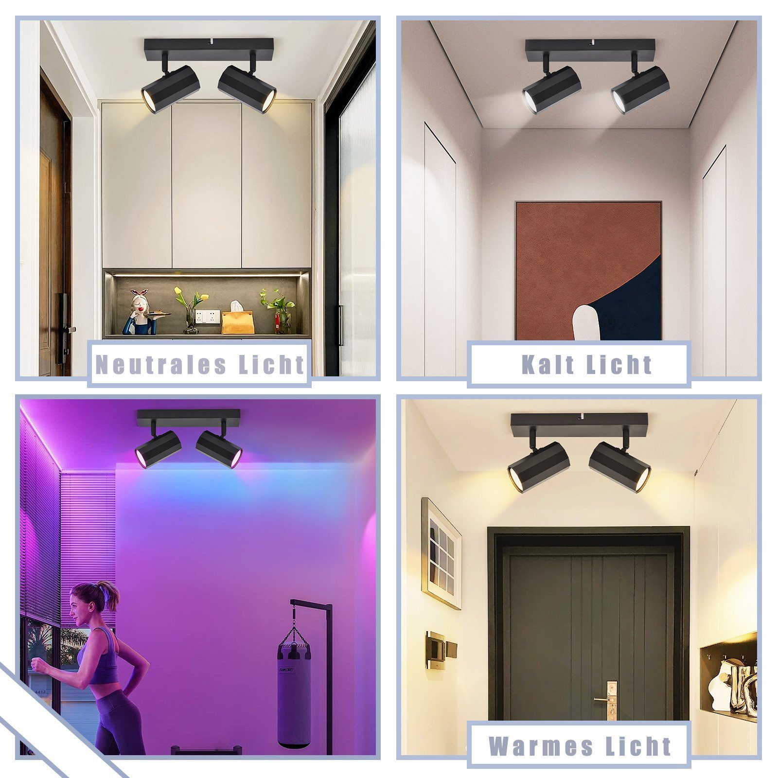 NETTLIFE Focos 2 Vintage Negro Techo GU10 Giratorio 350° Retro Lámpara de Max 25 W Metal para Salón Dormitorio sin Bombilla - 9