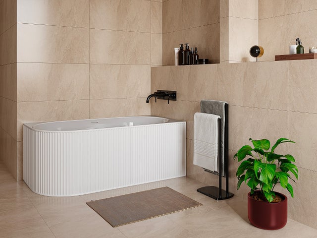 Wanna narożna ryflowana - 200 l - 150 x 75 x 58 cm - Biały mat - Akryl - Prawostronna - BARBORI