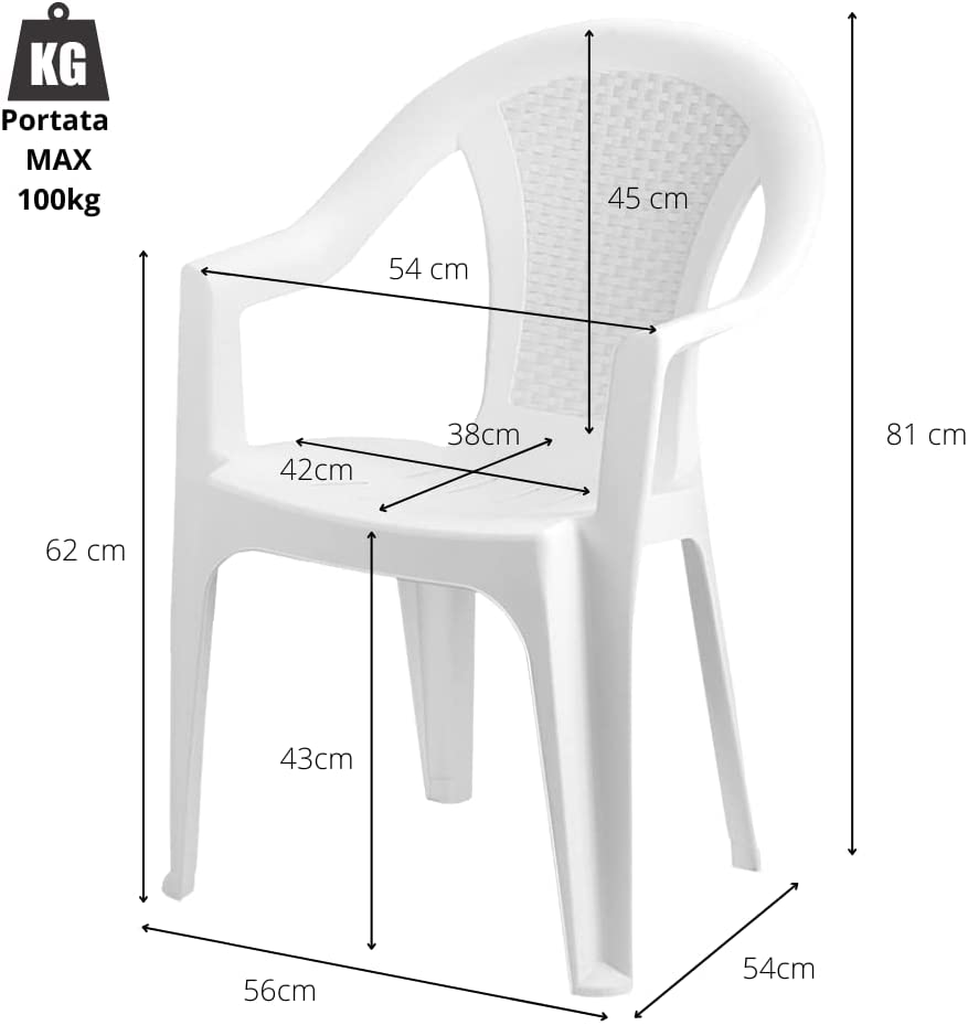 Sedia Da Giardino Impilabile In Plastica Con Braccioli | Tomaino, Bianca, Per Interno Ed Esterno - Foto 9