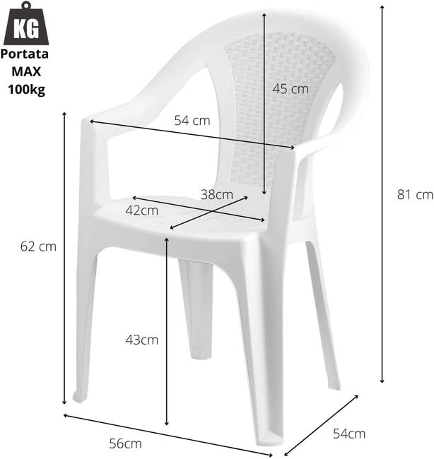 Sedia Da Giardino Impilabile In Plastica Con Braccioli | Tomaino, Bianca, Per Interno Ed Esterno - Foto 9