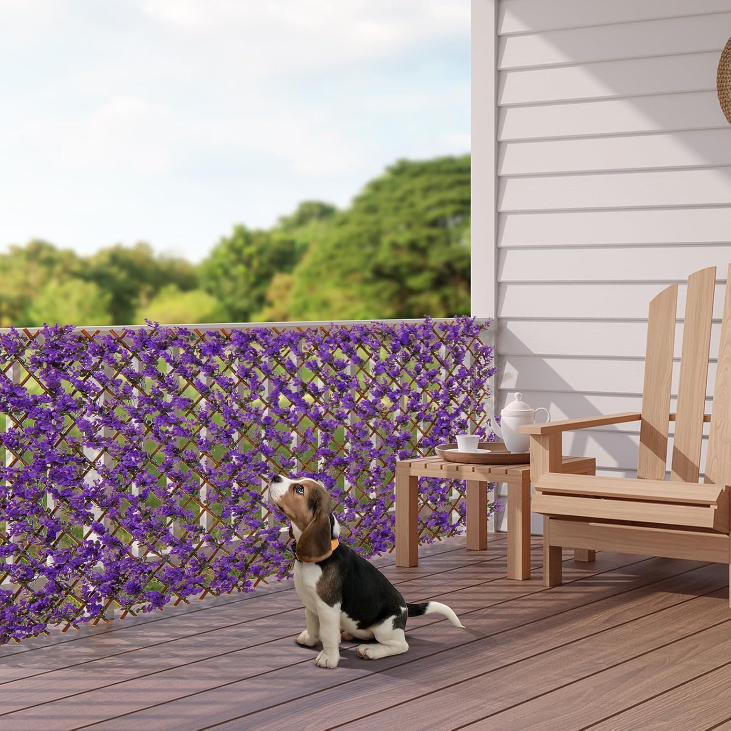 Haie Artificielle Brise-Vue Décoration Extensible, Panneau pour Clôture Décoratif Artificiel Protection Solaire Cadre(Eucalyptus Violet) - 2