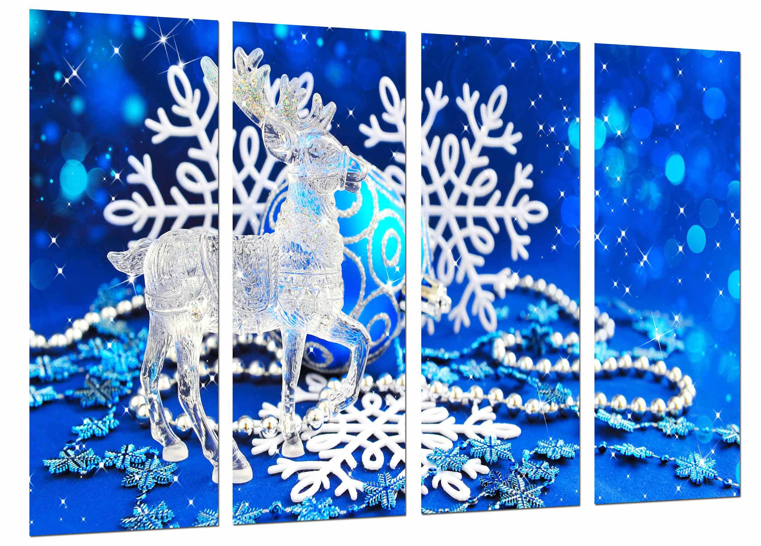 Navidad, adornos navideños animal reno, copo nieve, impresión fotográfica sobre madera, cuadro moderno decorativo