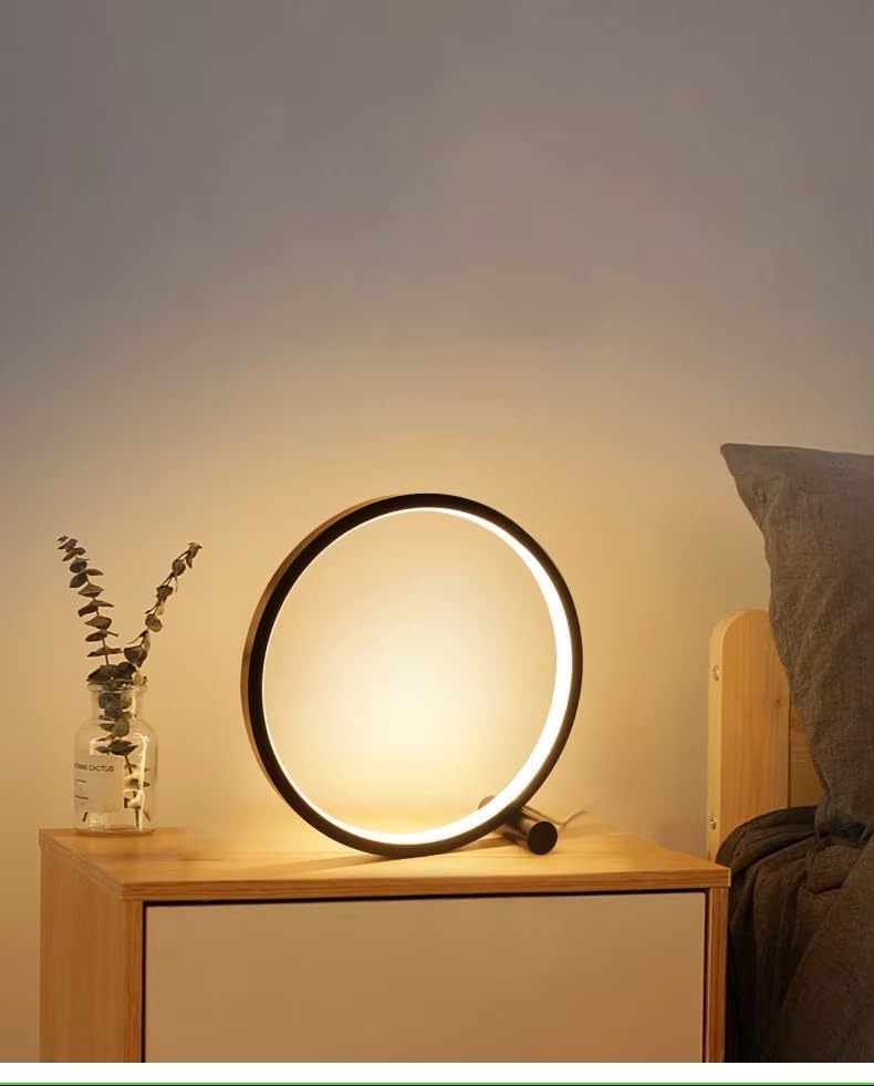Round LED Desk Lamp, round shape, 25cm diameter, dimmable, USB ...