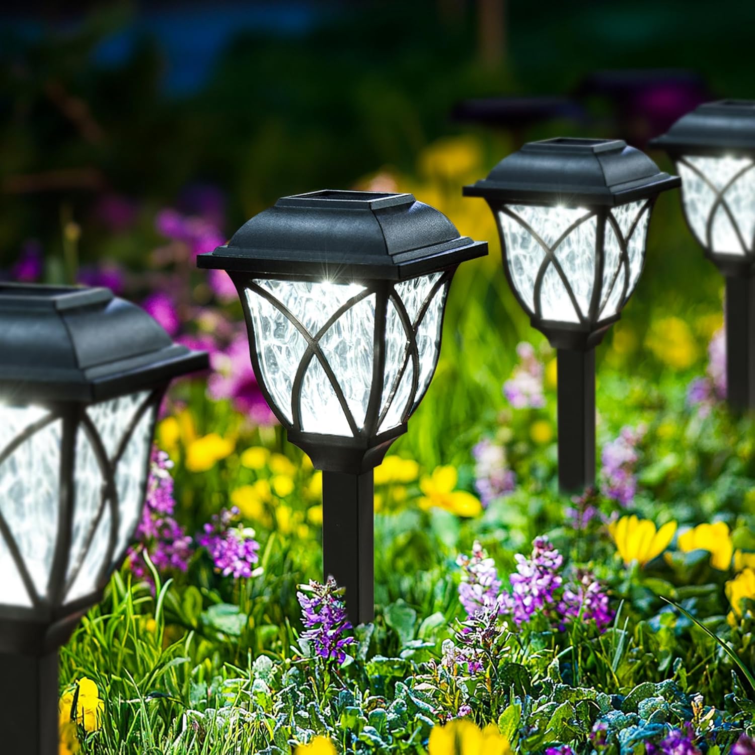 Lampes solaires de jardin d'extérieur, borne solaire avec 7 couleurs et 3 motifs modifiables Lampes solaires de jardin d'extérieur, borne solaire avec 7 couleurs et 3 motifs modifiables